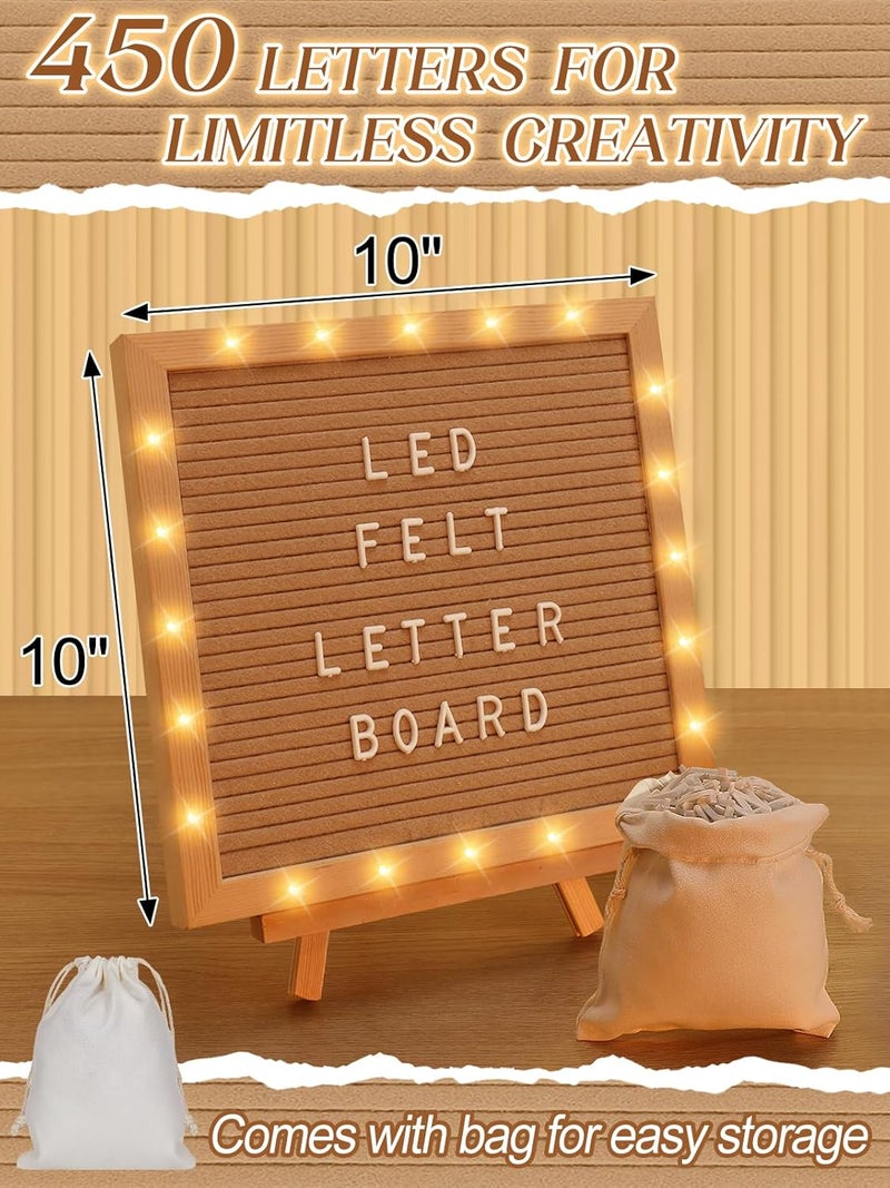 ANPHSIN Changeable Felt Letter Board with LED Lights - 10×10" Message Custom Signs & Wood Stand & 450 Letters, Poster Board for Valentine's Day/Baby/Pregnancy Announcement/Classroom Wall Decor Gifts, Camel - Image 2